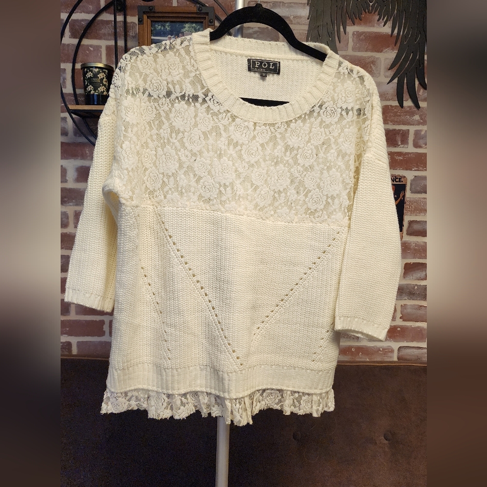 POL Women's Cream Lace Sweater